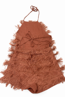 Vestido Halter con Flecos en Tono Terracota - Size L