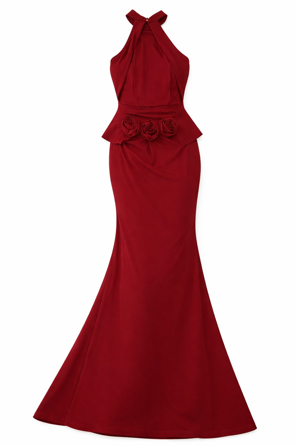 Vestido Largo Halter Rojo con Flores en la Espalda - Size S_1