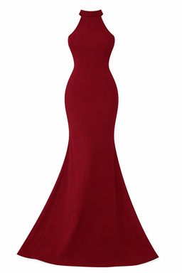 Vestido Largo Halter Rojo con Flores en la Espalda - Size S