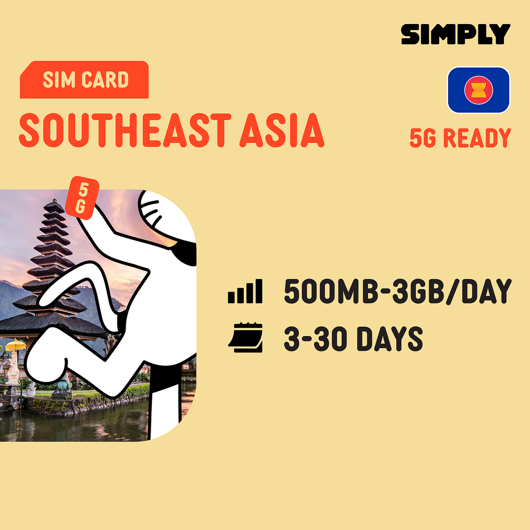 SIMPLY Southeast Asia (Malaysia/Indonesia/Thailand/Singapore) SIM | Up to 30 Days - Daily 500MB–3GB + Unlimited Data