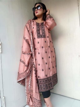 Unstitch Three Piece  স্ক্রিন প্রিন্ট /ব্লক প্রিন্ট থ্রি পিস