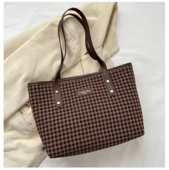 Grameen check tote bag  Zipper system_0