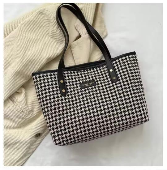 Grameen check tote bag  Zipper system_1