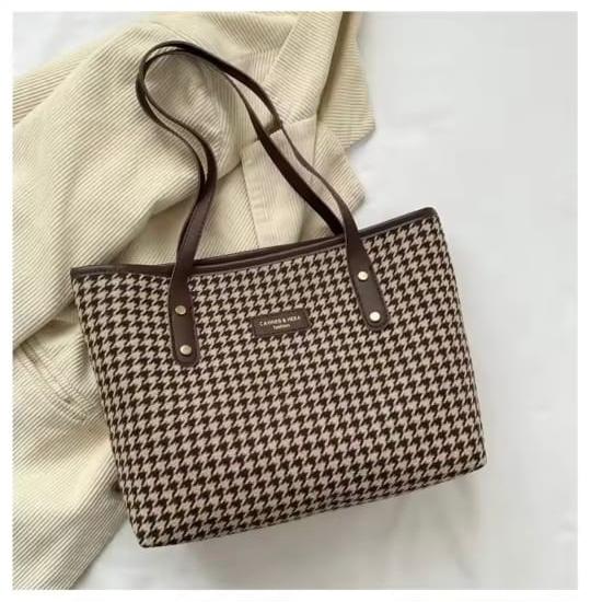 Grameen check tote bag  Zipper system_2