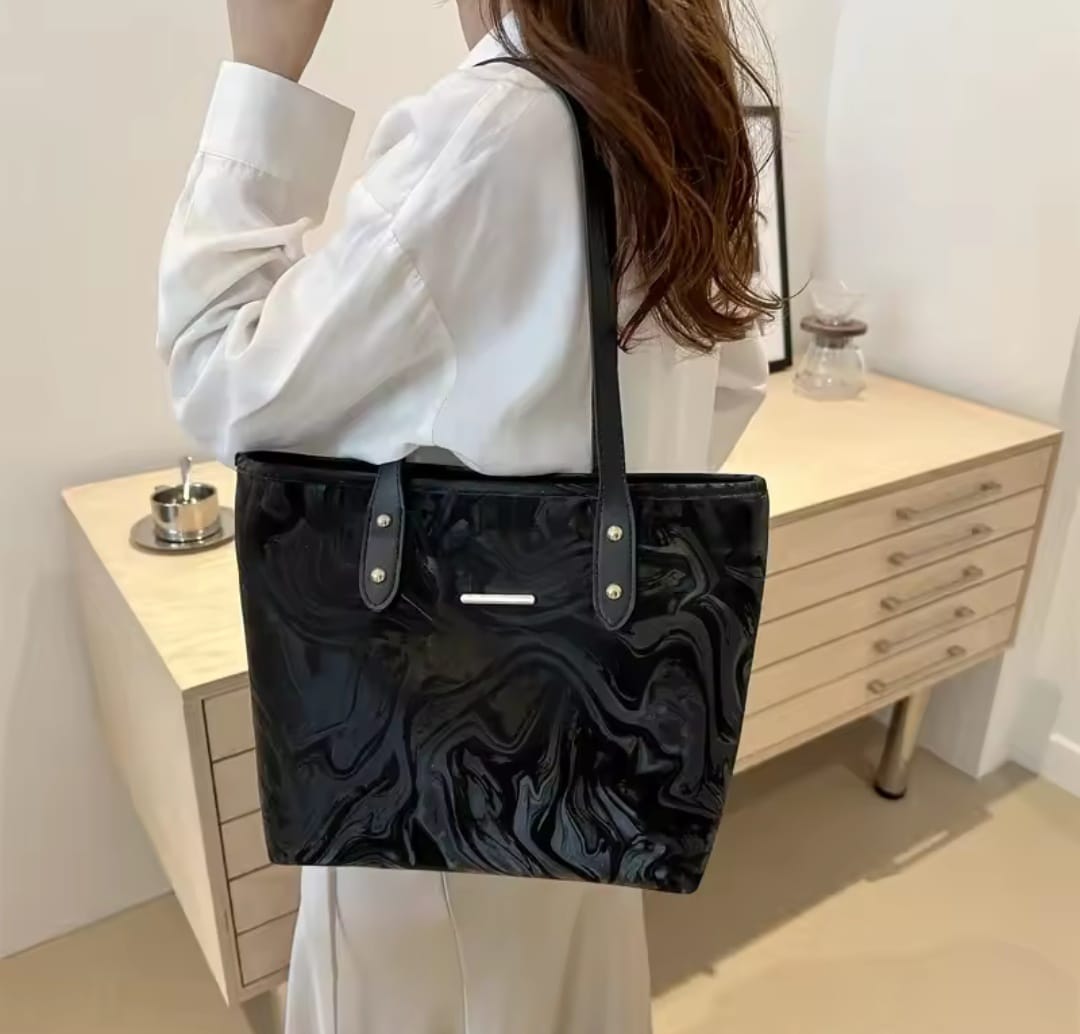 Luxury woman fashion tote bag  Metarial : pu lather Color: black_8