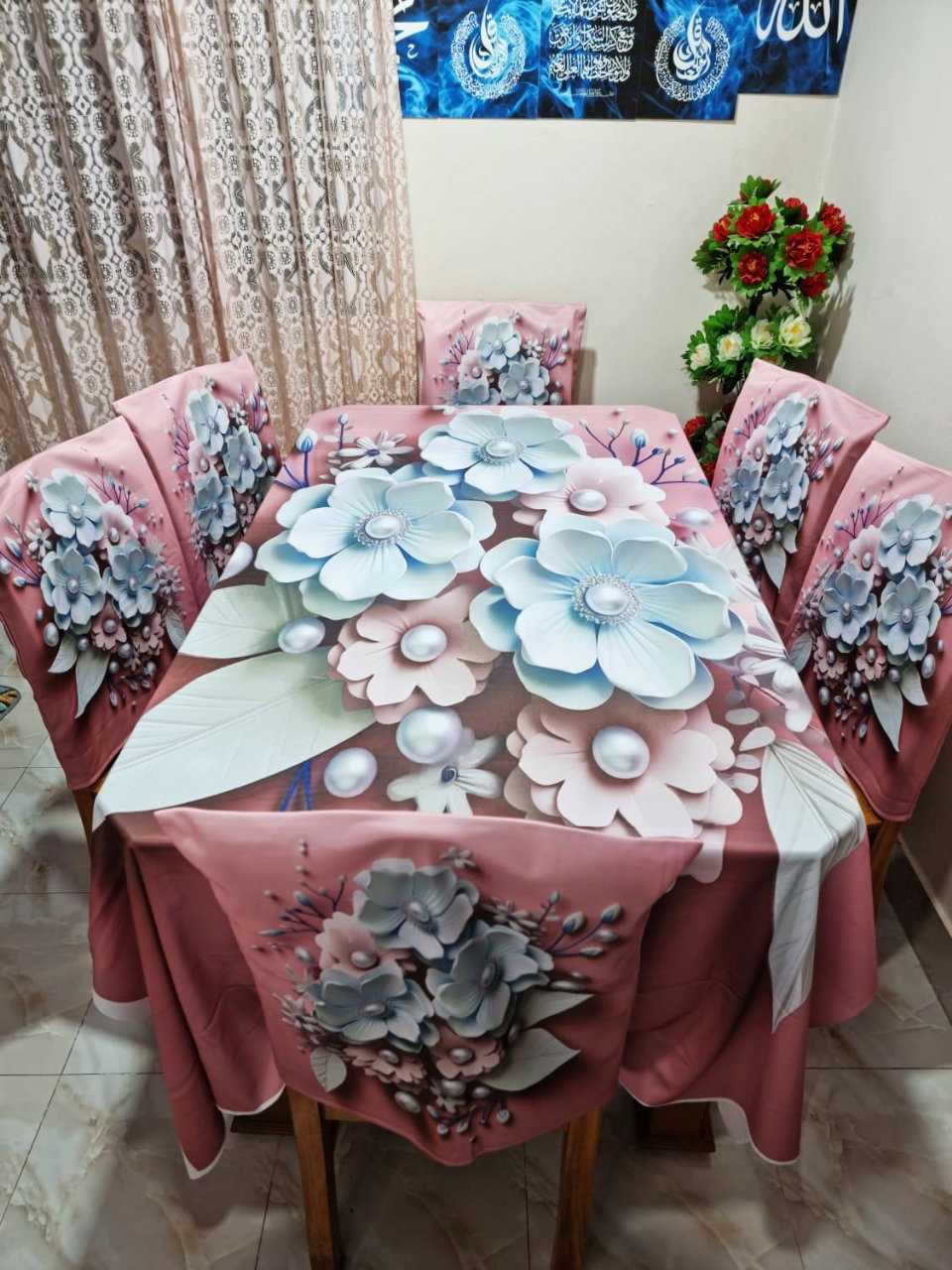 Original 3D Printed Dining Chair Table Cover অরিজিনাল 3D ডাইনিং টেবিল ও চেয়ার কাভার সেট।