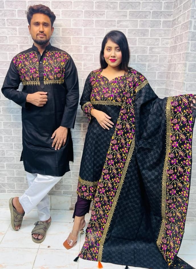 Panjabi Three Piece Couple Set_5