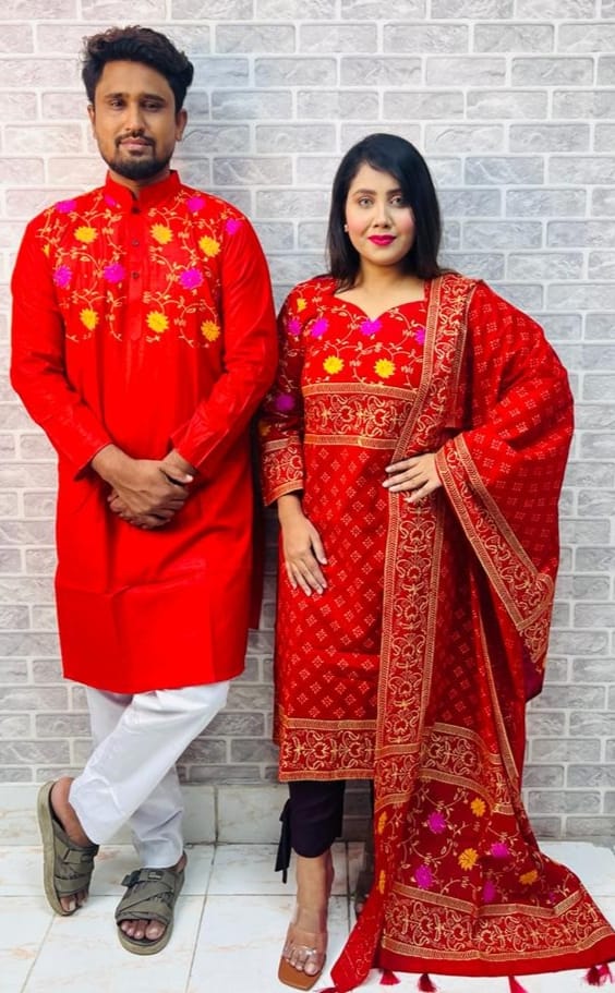 Panjabi Three Piece Couple Set_6