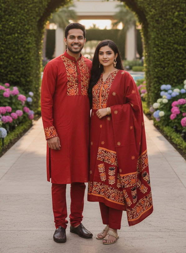 Panjabi Three Piece Couple Set_4