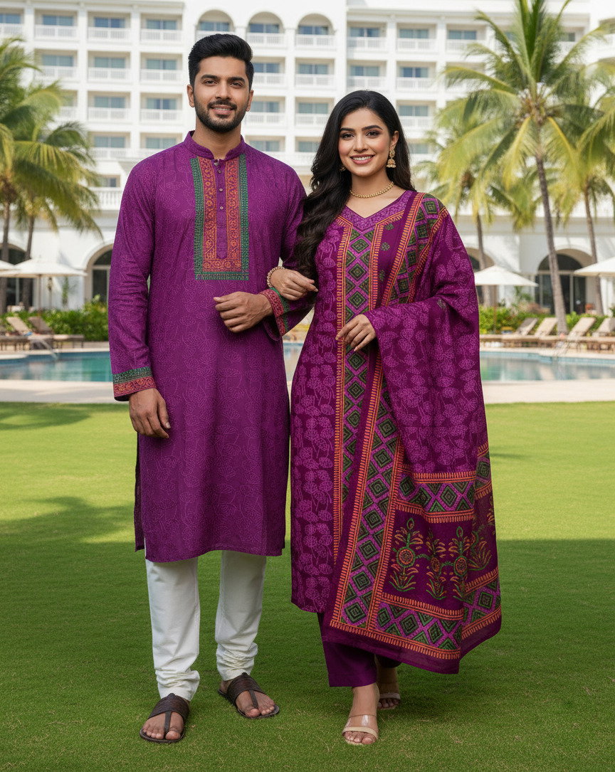 Panjabi Three Piece Couple Set_8
