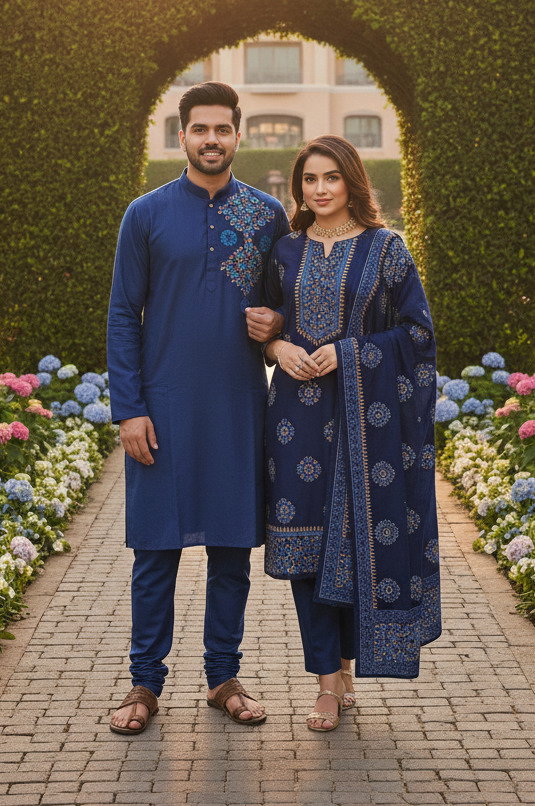 Panjabi Three Piece Couple Set_6