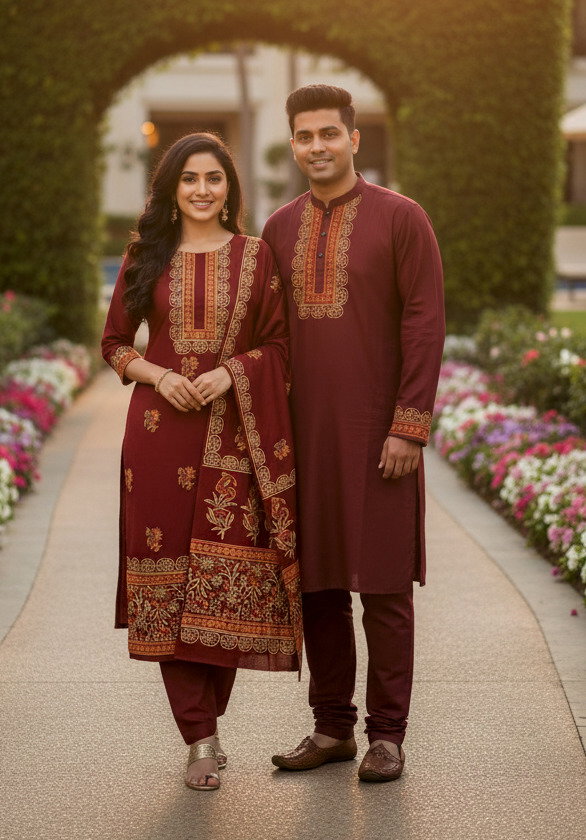 Panjabi Three Piece Couple Set_7