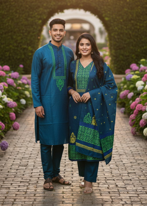 Panjabi Three Piece Couple Set_9