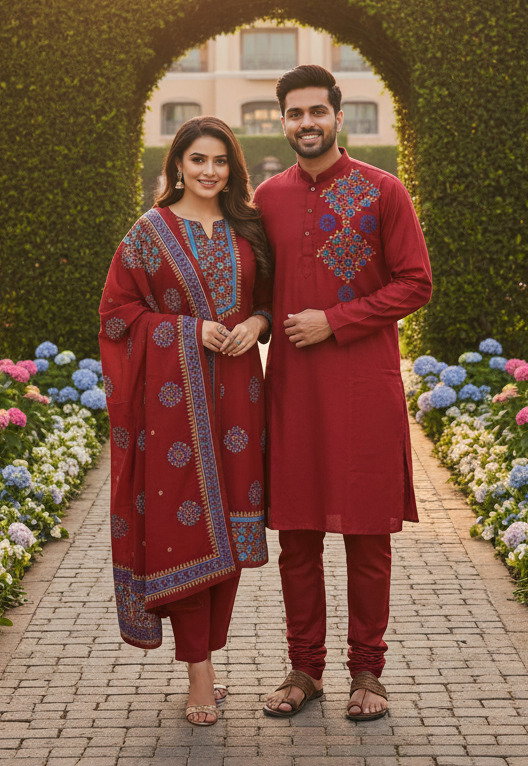 Panjabi Three Piece Couple Set_1