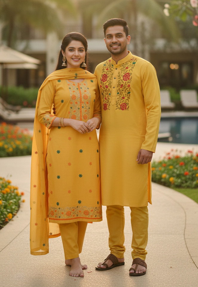 Panjabi Three Piece Couple Set_0