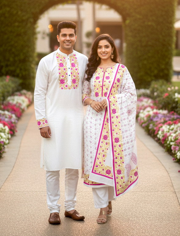 Panjabi Three Piece Couple Set_5