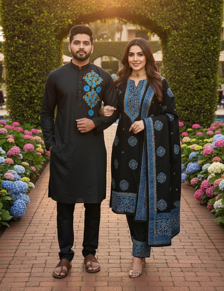 Panjabi Three Piece Couple Set_3