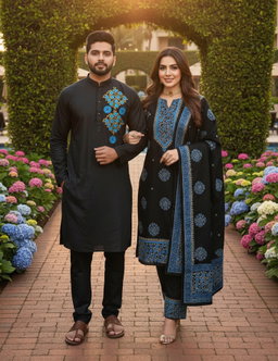 Panjabi Three Piece Couple Set