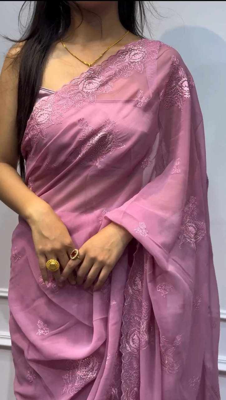 Chinigura Georgette Sequences Embroidery Sharee_0