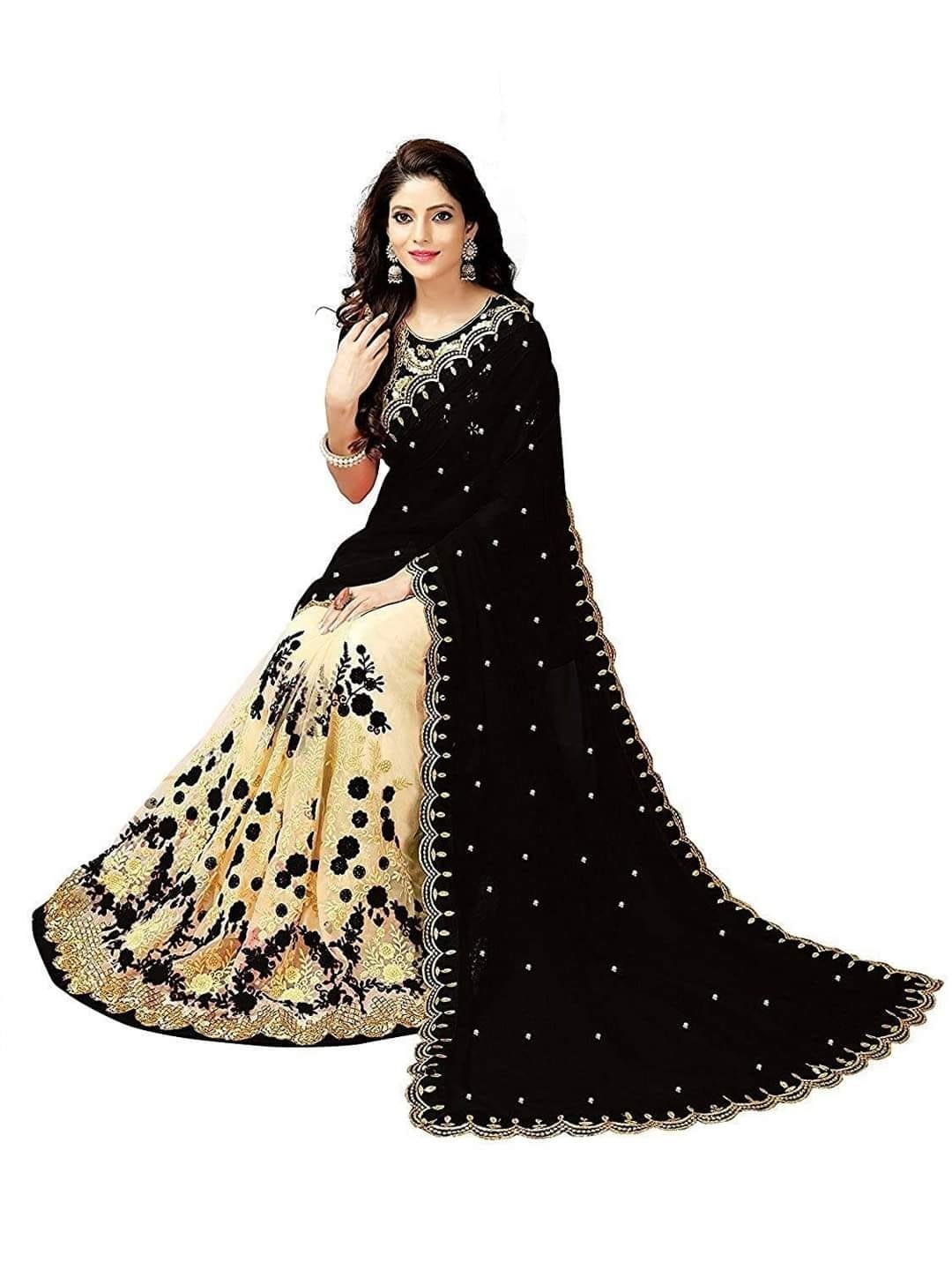 ইন্ডিয়ান জর্জেট শাড়ি ব্লাউজ পিস সহ_8