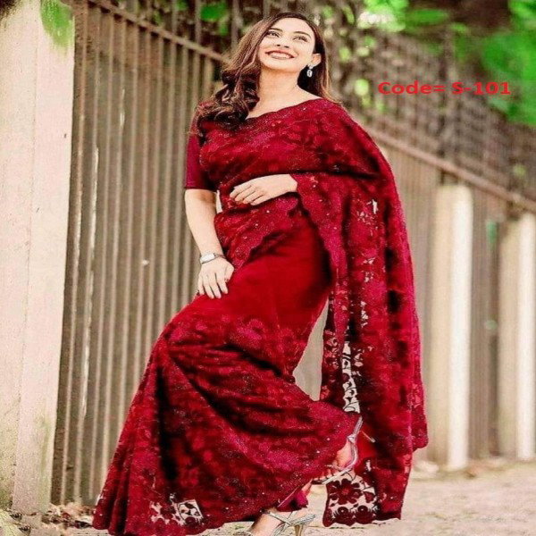 ইন্ডিয়ান জর্জেট শাড়ি ব্লাউজ পিস সহ_3