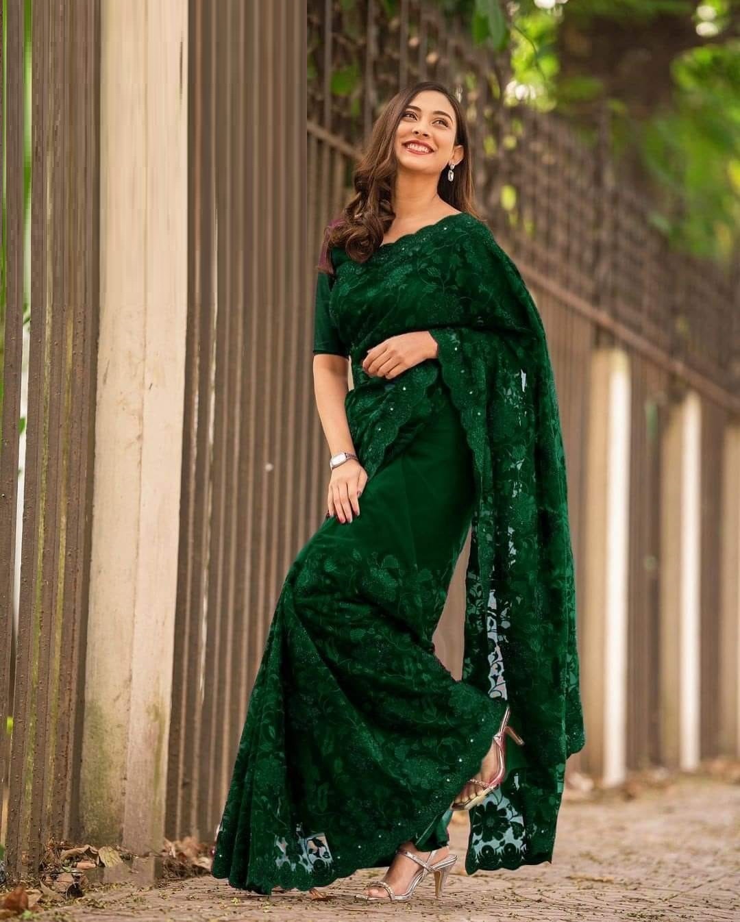 ইন্ডিয়ান জর্জেট শাড়ি ব্লাউজ পিস সহ_0