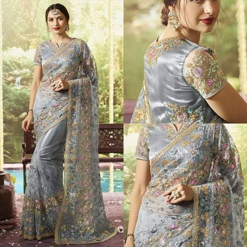 ইন্ডিয়ান জর্জেট শাড়ি ব্লাউজ পিস সহ_0