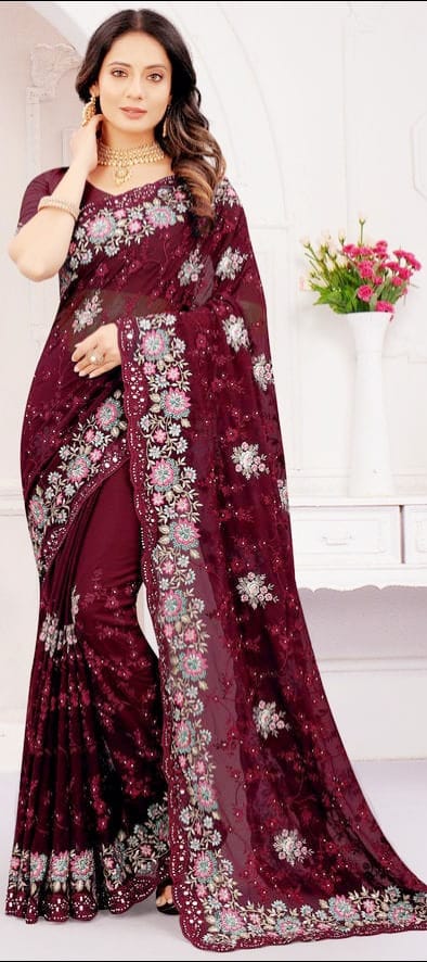 ইন্ডিয়ান জর্জেট শাড়ি ব্লাউজ পিস সহ_1