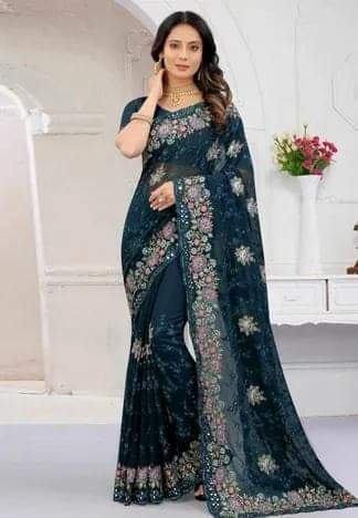 ইন্ডিয়ান জর্জেট শাড়ি ব্লাউজ পিস সহ_7