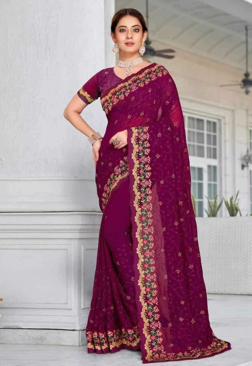 ইন্ডিয়ান জর্জেট শাড়ি ব্লাউজ পিস সহ_4