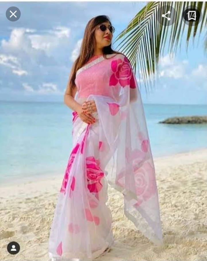 হাফসিল্ক শাড়ীতে হ্যান্ডপ্রিন্ট তুলির কাজ করা_3