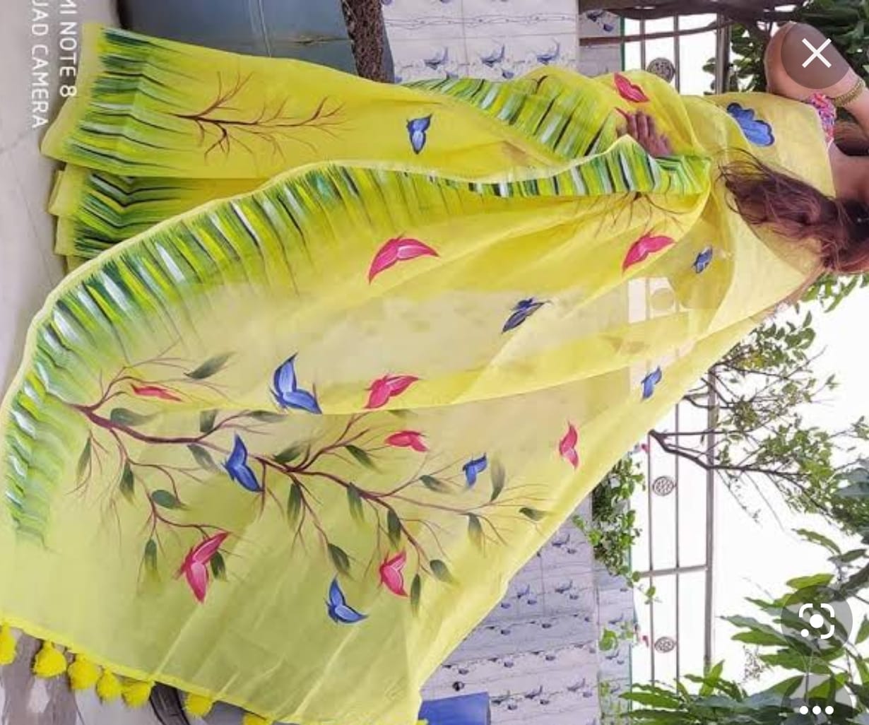 হাফসিল্ক শাড়ীতে হ্যান্ডপ্রিন্ট তুলির কাজ করা_6