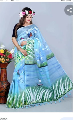 হাফসিল্ক শাড়ীতে হ্যান্ডপ্রিন্ট তুলির কাজ করা