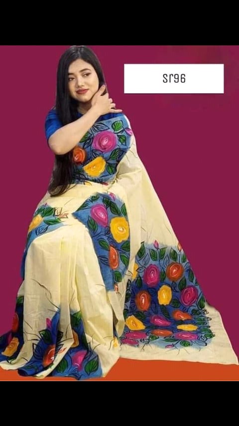 হাফসিল্ক শাড়ীতে হ্যান্ডপ্রিন্ট তুলির কাজ করা