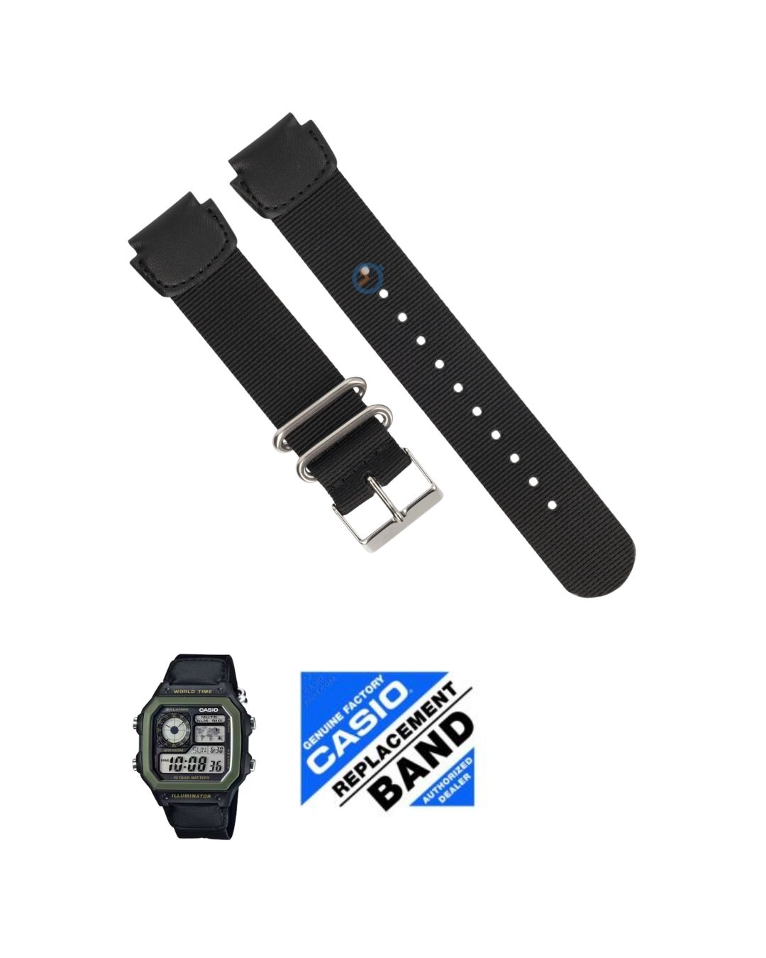 AE-1200WHB-1BV Cloth/Leather Strap  _0