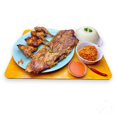 4 Wings + Rib Steak with Pap & Salad