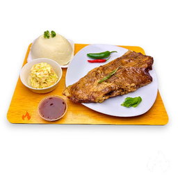 1 Rib Steak with Pap & Salad