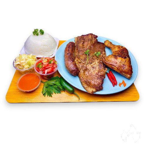 1 Rib Steak + QChicken & Bwors with Pap and Salad