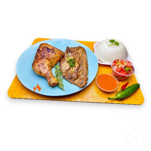 1/4 Chicken & Rib Steak with Pap and Salad