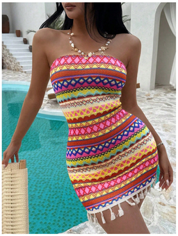 Bandeau Bodycon Tassel Hem Dress