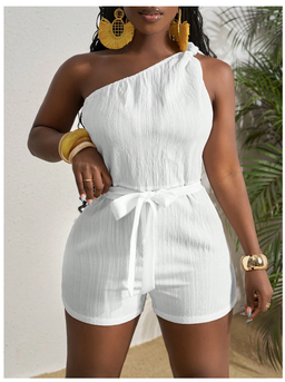 One Shoulder Twist Cinched Waist Romper