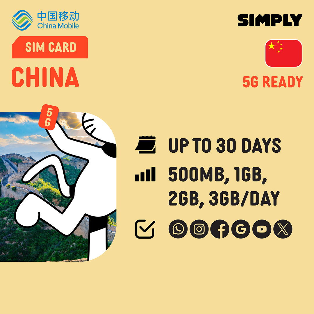 SIMPLY China SIM | Up to 30 Days - Daily 500MB-3GB + Unlimited Data