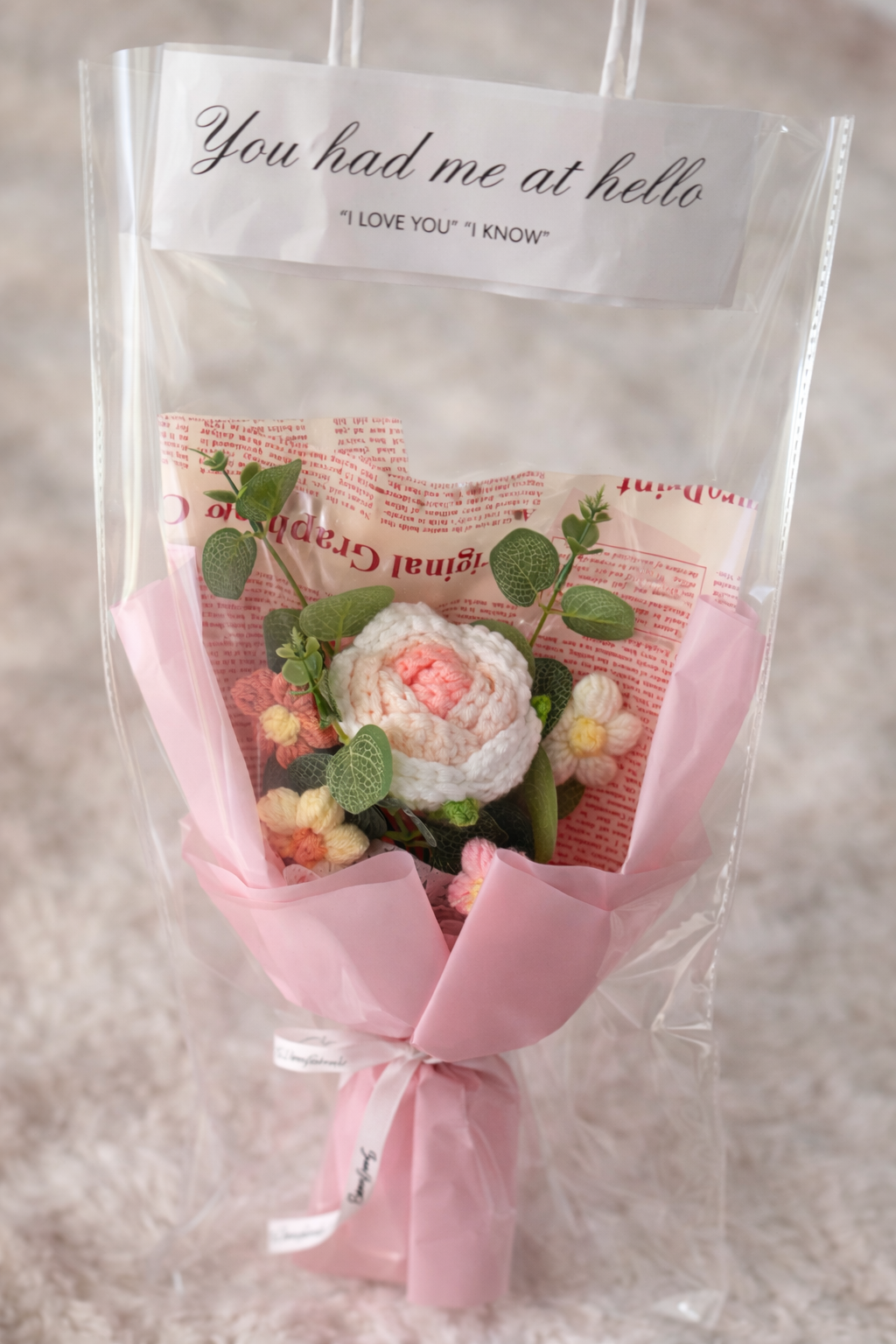 Handmade Crochet Flower Bouquet Pink_0