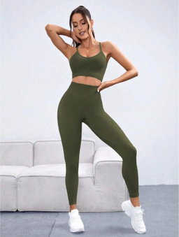 2 piece Green spaghetti back work out sets 