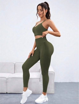 2 piece Green spaghetti back work out sets 