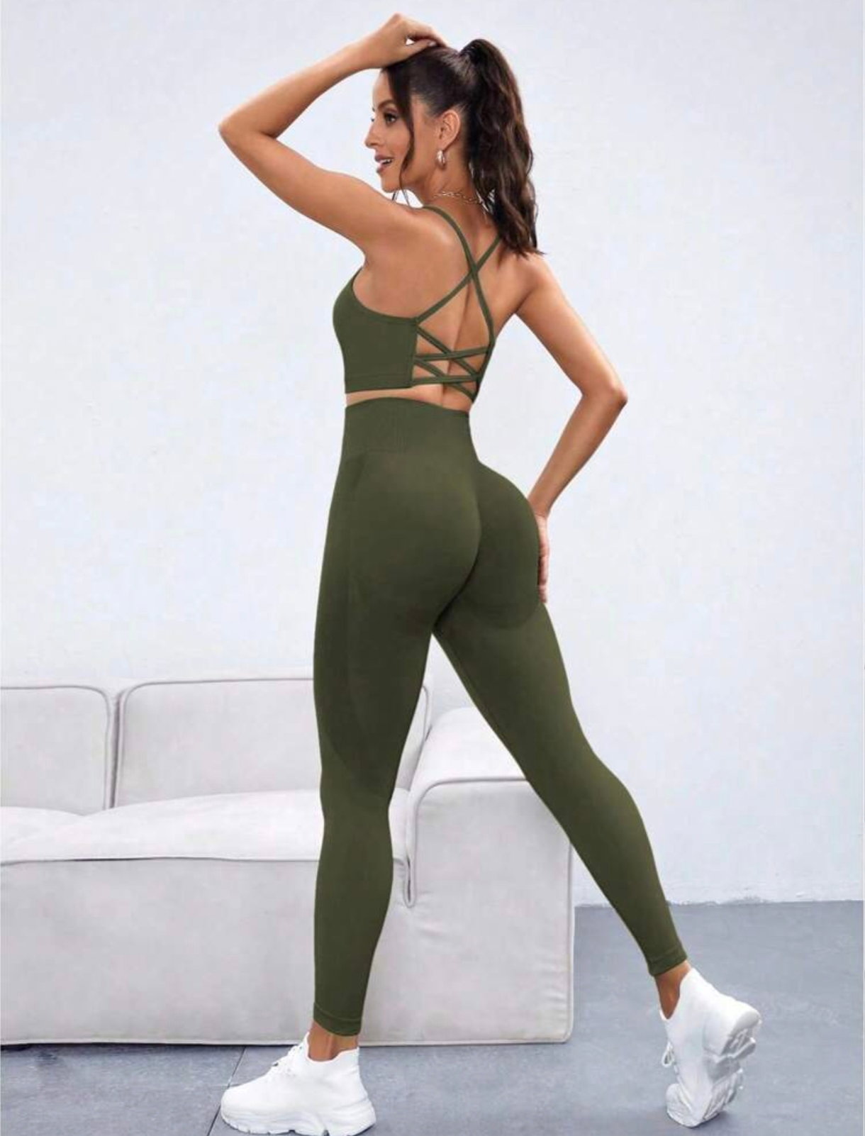 2 piece Green spaghetti back work out sets _0