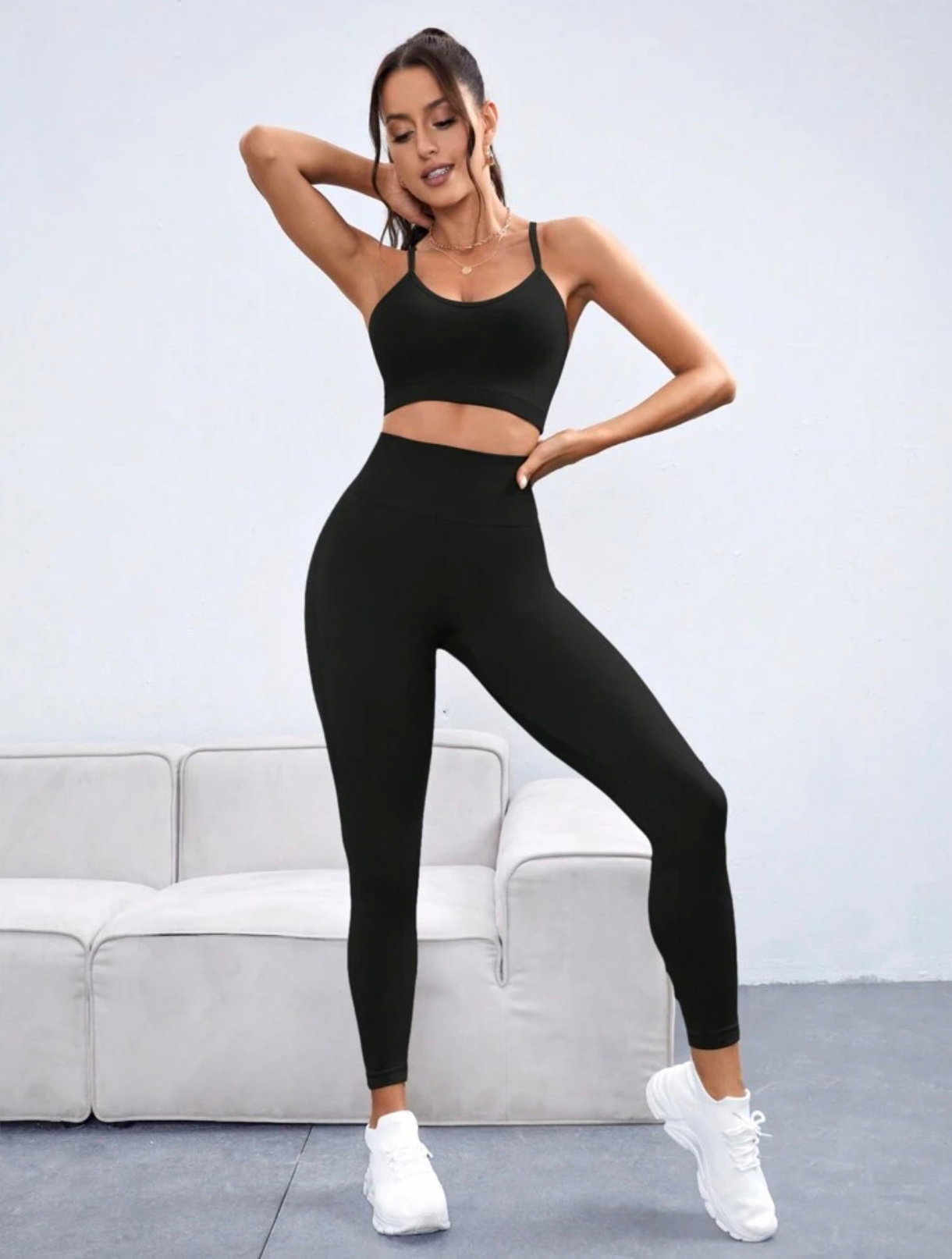 2 piece Black spaghetti back work out sets_1