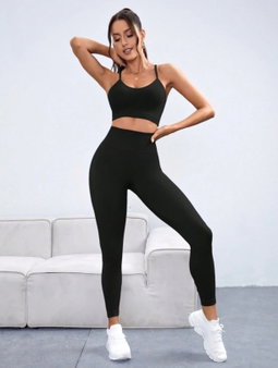 2 piece Black spaghetti back work out sets