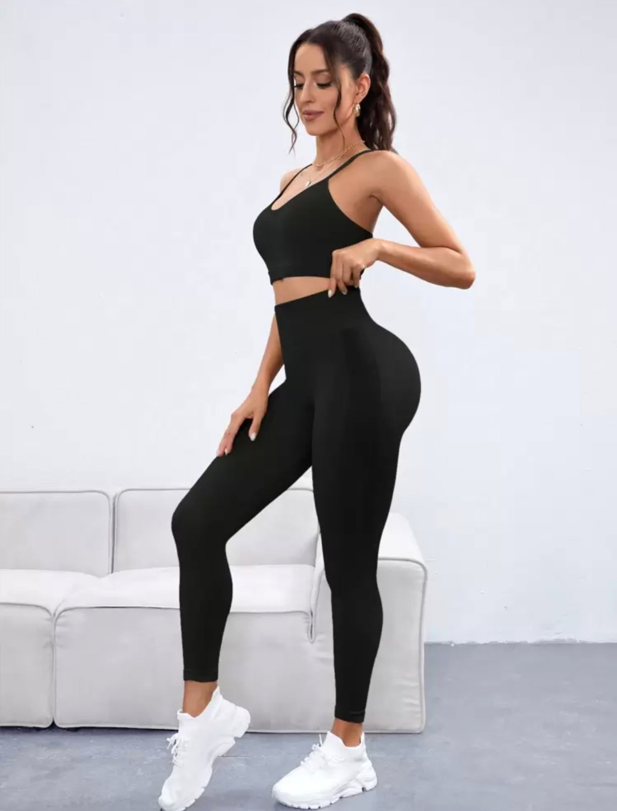 2 piece Black spaghetti back work out sets_2