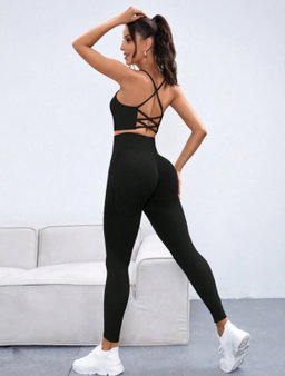 2 piece Black spaghetti back work out sets
